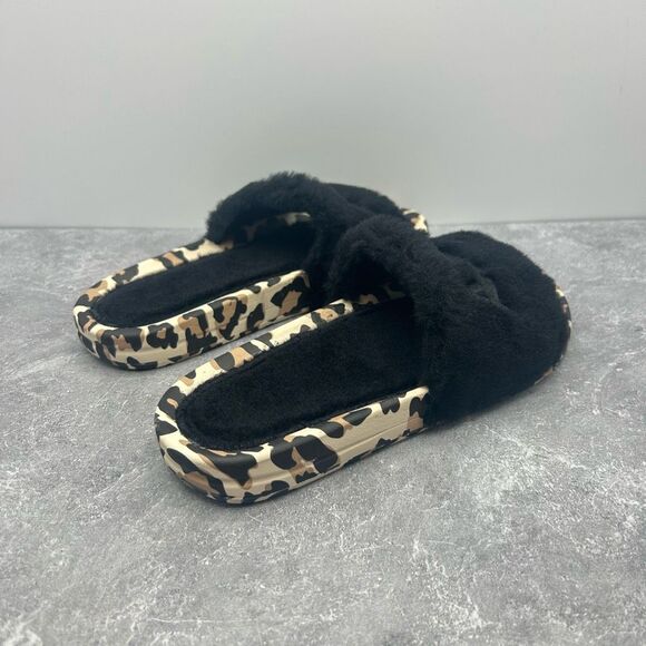 NIB APL Athletic Propulsion Labs Black Shearling Leopard Slides Size 6 - Picture 4 of 13